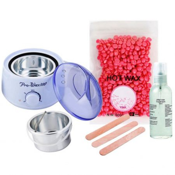 Kit epilare cu incalzitor pro-wax, 300 g ceara elastica, ulei, 5 spatule