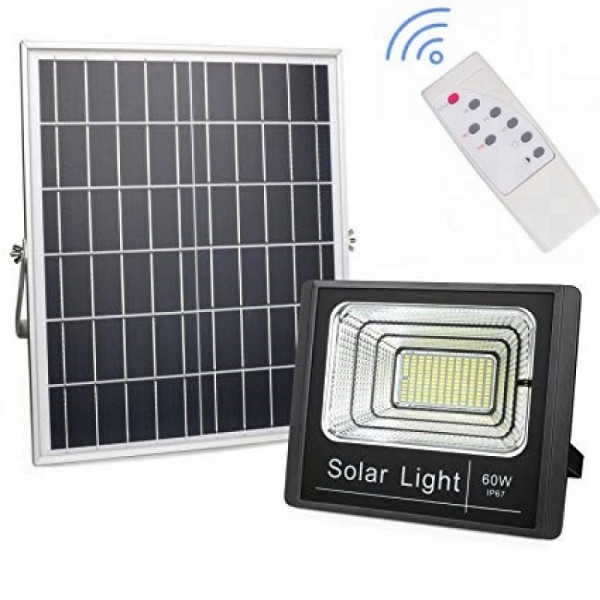 Proiector 60W cu panou solar si telecomanda cu functii multiple